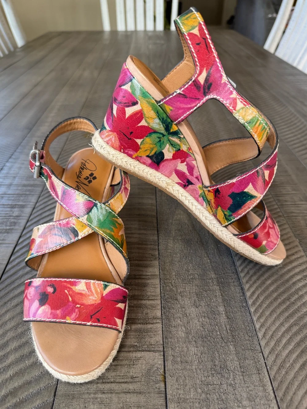 Patricia Nash Rafa Floral Leather Espadrille Wedge Sandals Women’s Size 7